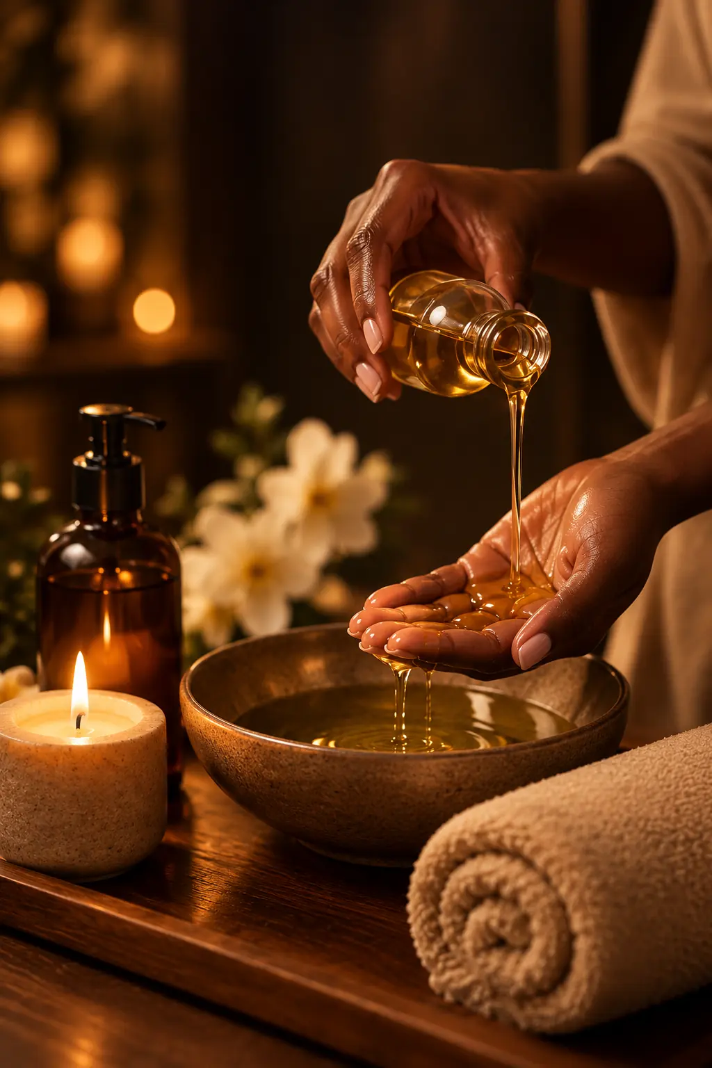 Rituel de massage à l'huile chaude
